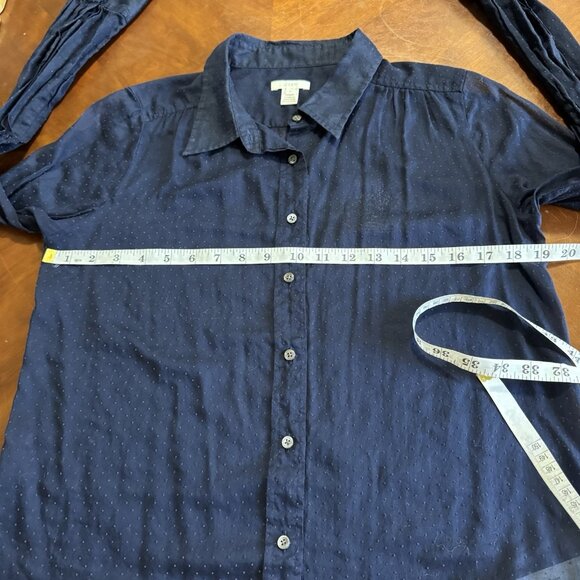 J Crew Womens Sz 8 Sheer Clip Dots Textured Button Down Blouse Navy - Picture 9 of 11